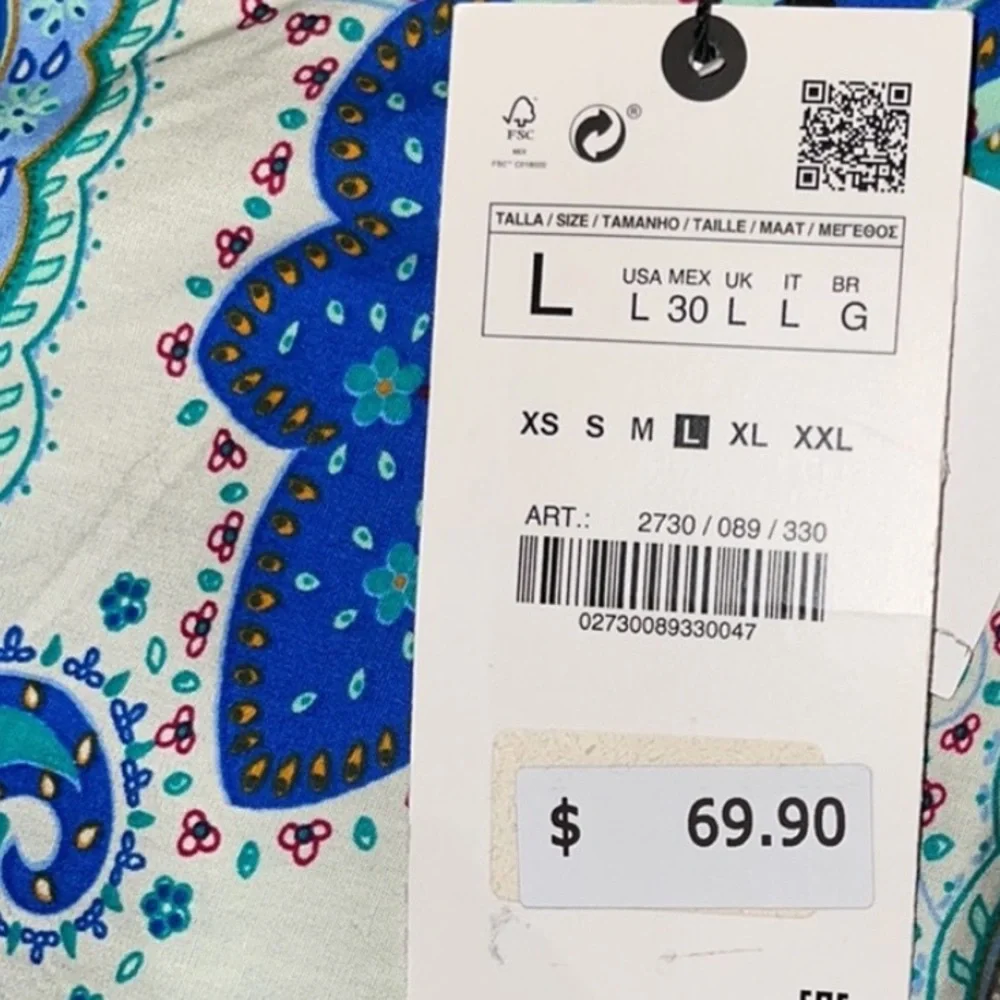 Zara linen blend printed pants turquoise